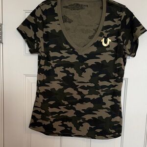 True Religion Women's Camo V-Neck Tee